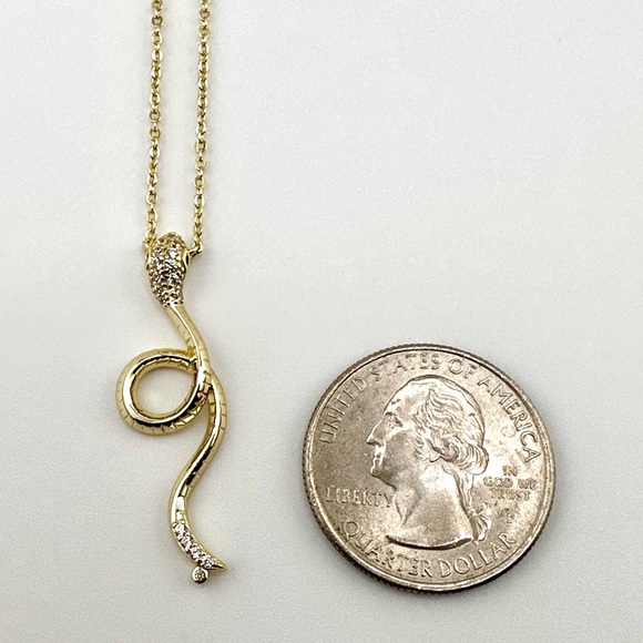 18K Gold Plated over 925 Solid Sterling Silver Snake Pendant Necklace - Picture 3 of 11